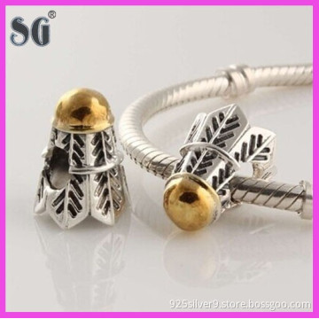 925 Solid Sterling Silver two-tone plated Gold Shuttlecock Shaped Charm